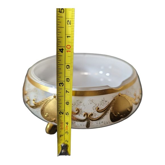VTG Bohemian Czech Opaline Glass Bowl with Gold Motif Smoke Bowl/Candy Bowl READ - Picture 16 of 16